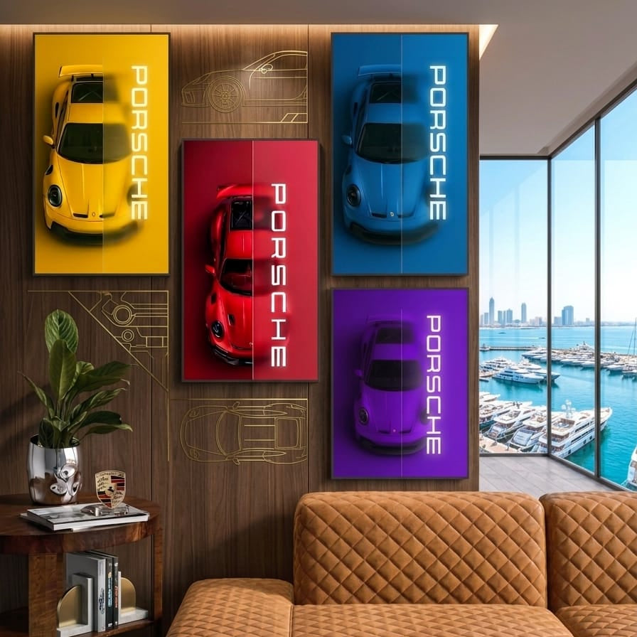 Set of 4 Car Design Sticky Photo Tiles �Wall Frames for Home &amp; Office Decor