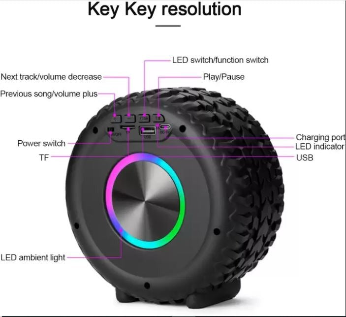 RGB Tyre Shape Wireless Bluetooth Speaker With LED Light