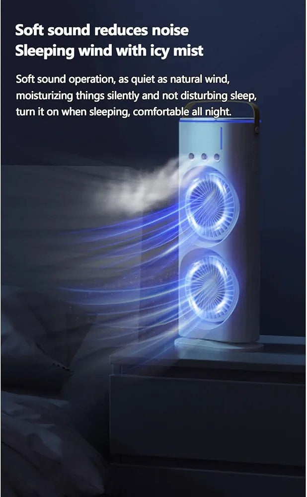 Double-Ended Spray Water Mist Fan �Dual Fan Cooling with 90? Rotation, RGB Lights, and Strong Brushless Motor �USB Powered Desktop Air Cooler | 16 Inches