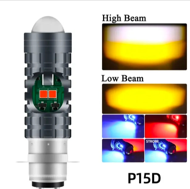 Pack of 2 �Headlight &amp; Backlight Bulb | Yellow/White Beam + Red/Blue Flasher | Universal for All Bikes