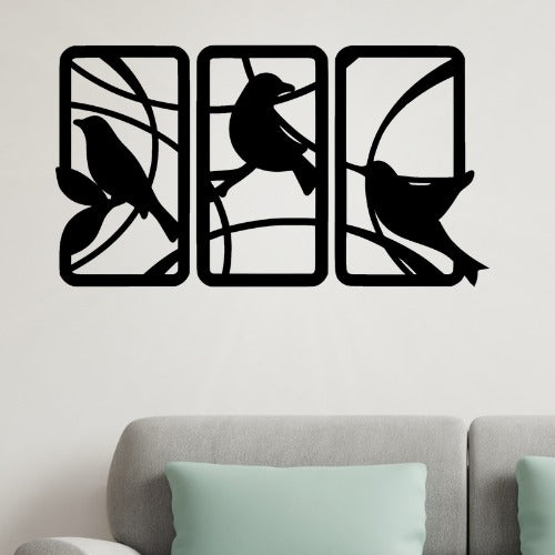 Handcrafted Wooden Sparrow Wall Decor �Nature-Inspired 3 Panel Wall Art for Home & Office