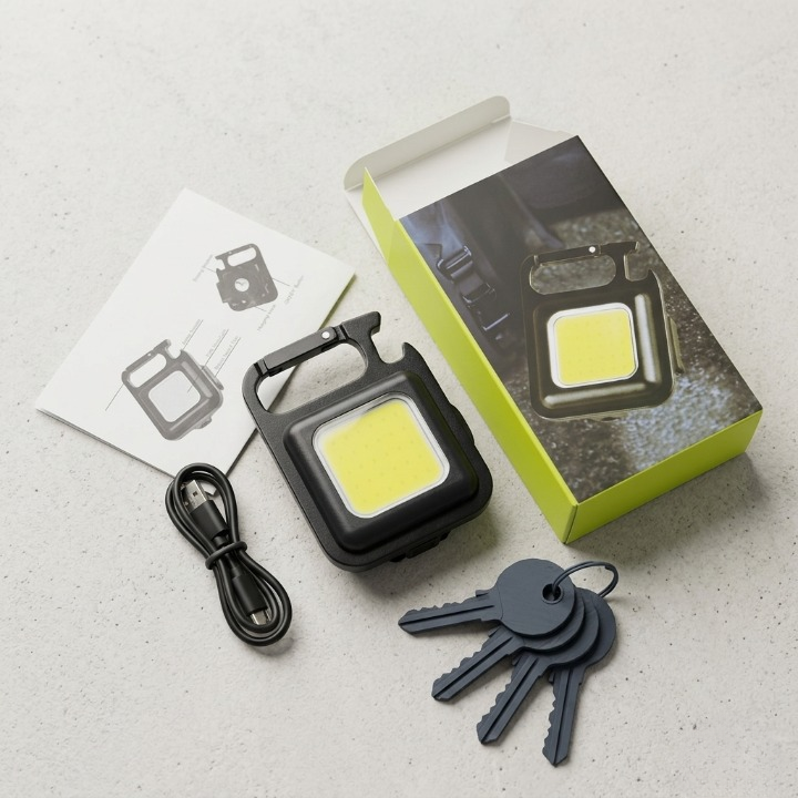 COB Rechargeable Keychain Light �Ultra Bright Metal Body Emergency Light with Type-C Charging (With Cable)