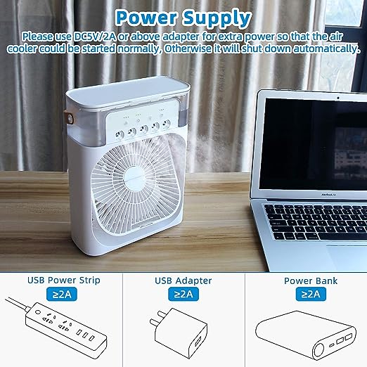(10 inch big size ) 3 In 1 Air Humidifier Cooling Usb Fan Led Night Light Water Mist Fun Humidification Fan Spray Electric Fan ( random color)