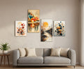 Set of 4 Orange Grey African Valley Scenic Lowlands | Wooden Sticky Wall Tiles | 8x16" & 8x11" | Double Tape Included