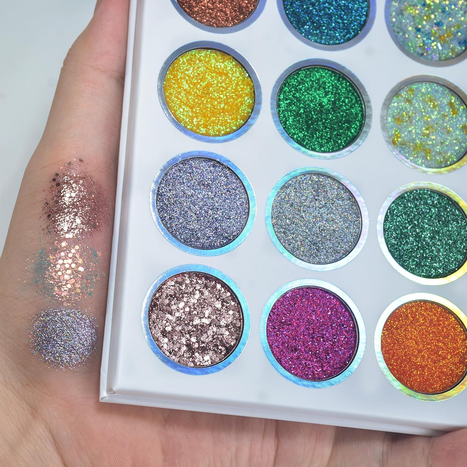 Glitter Butter Sparkle Eyeshadow Palette 9 in 1 Kit for Eye Makeup Shimmer Highlighter Metallic Eye Shadow, Rainbow Eyeshadow Pallets