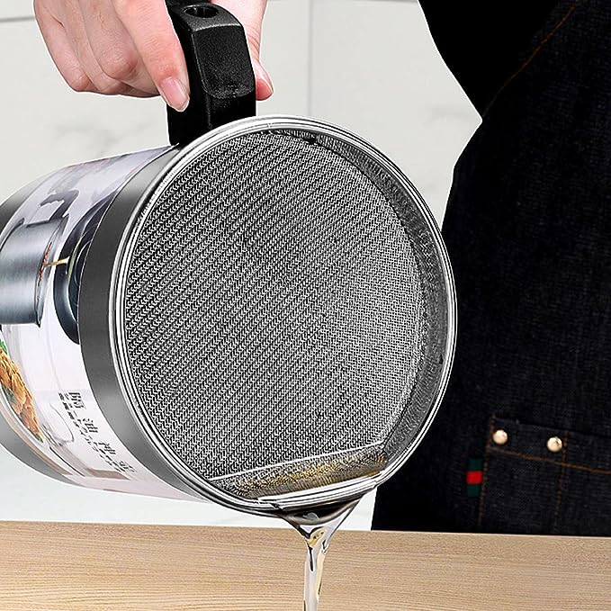 Oil Fryer Cookerwith Stainless Steel Fine Mesh with Lid Food Grade Iron Cooking Oil Filter Machine with Handle for Kitchen