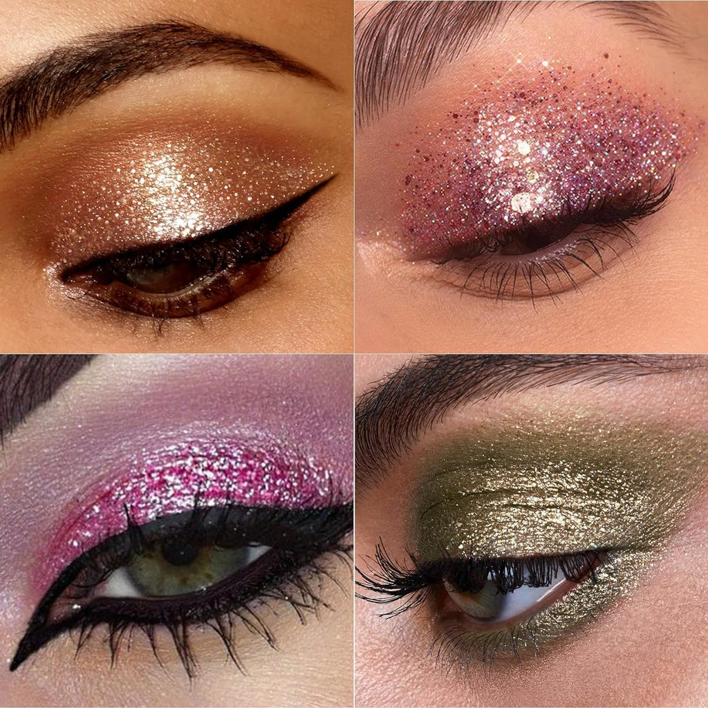 Glitter Butter Sparkle Eyeshadow Palette 9 in 1 Kit for Eye Makeup Shimmer Highlighter Metallic Eye Shadow, Rainbow Eyeshadow Pallets