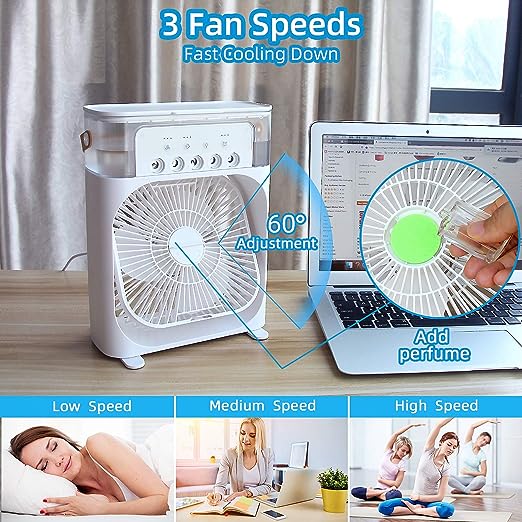 (10 inch big size ) 3 In 1 Air Humidifier Cooling Usb Fan Led Night Light Water Mist Fun Humidification Fan Spray Electric Fan ( random color)