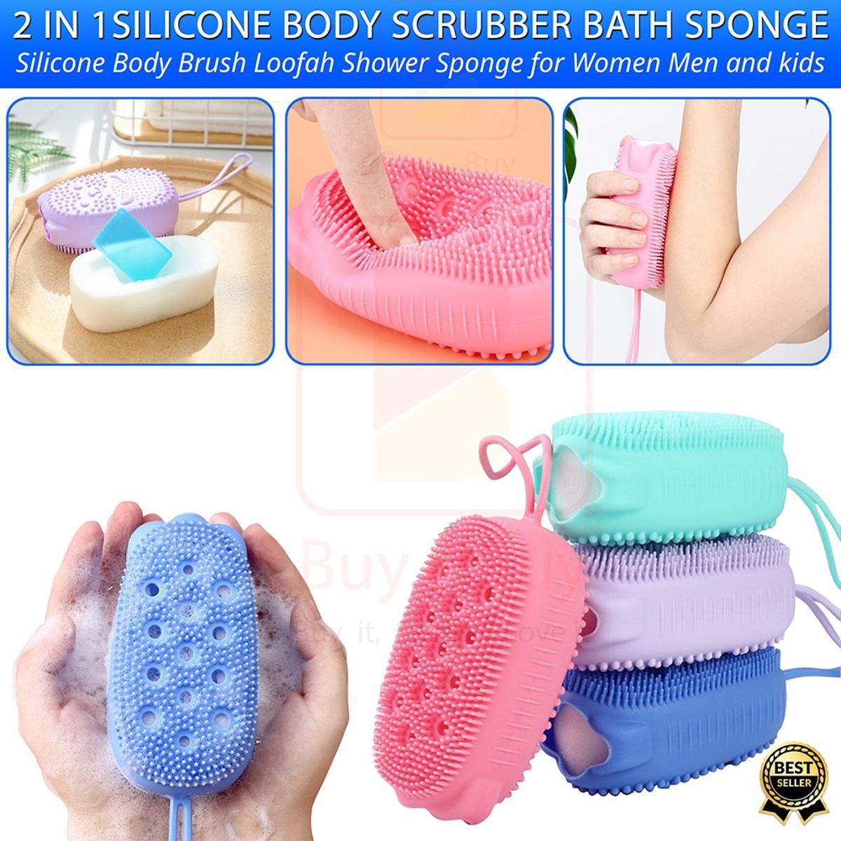 Silicone Body Scrubber Bath Sponge �Soft Exfoliating Shower Brush for Men & Women (Random Color)