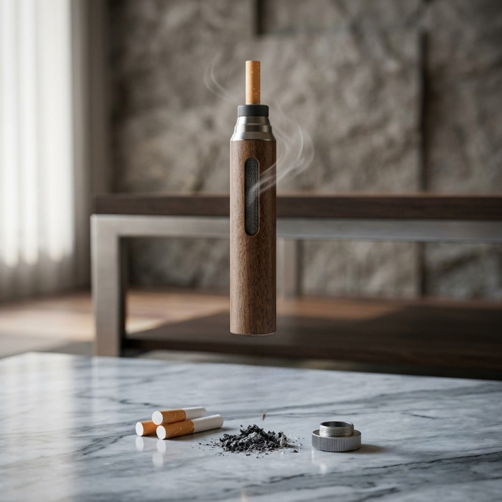 Premium Handheld Ashless Cigarette Holder �Portable Wooden Anti-Ash Car & Desktop Smoking Sleeve Protective Cover