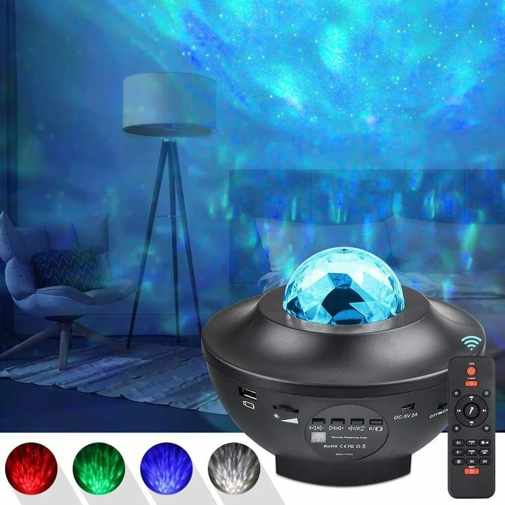 USB Starry Projector Light | Ocean Wave & Star Sky Night Lamp With Bluetooth Speaker