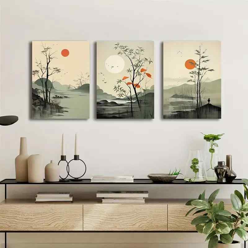 3pcs Wall Art Set - Modern Classic Style Painted Scenes, Wood MDF? Photo Tile Frame Orientation for Living Room, Bedroom, Home Office - Art Deco Themed Paintings
