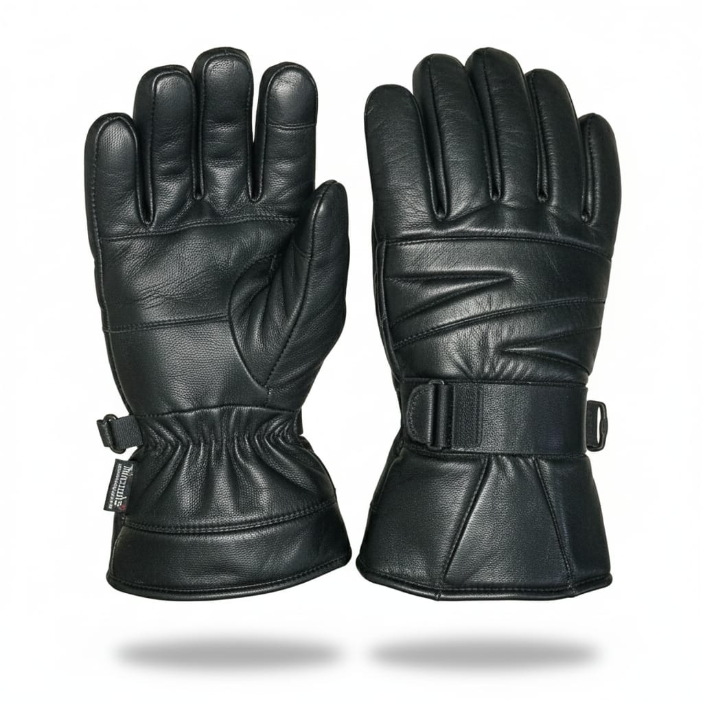 Men? Genuine Sheep Leather Winter Gloves �Black Motorcycle Riding Gloves with Warm Lining
