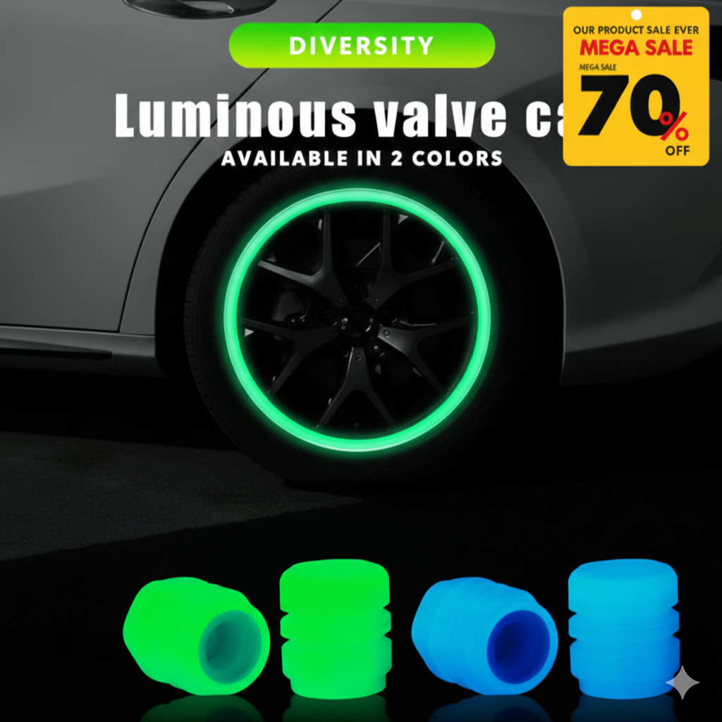 Luminous Valve Motorcycle Bicycle Bike Car Wheel Tyre Hub Cap Fluorescent Night Glowing Luminous Valve Stem Caps Decor ( Random Color ) - Pack Of 01