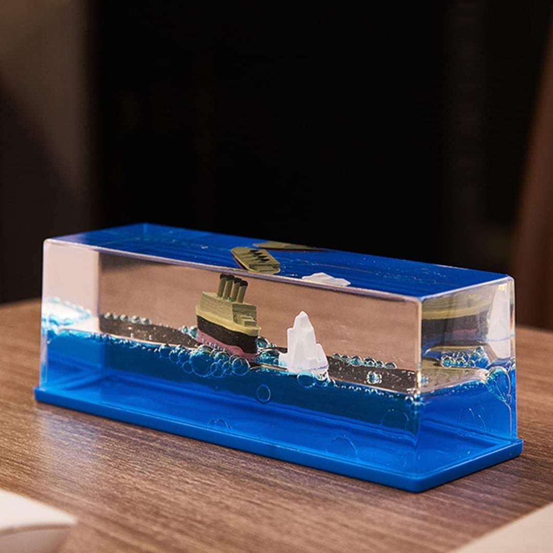 Titanic Unsinkable Fluid Drift Bottle �Acrylic Cruise Ship Decor with Iceberg Scene | Relaxing Liquid Motion Display for Car Dashboard & Home