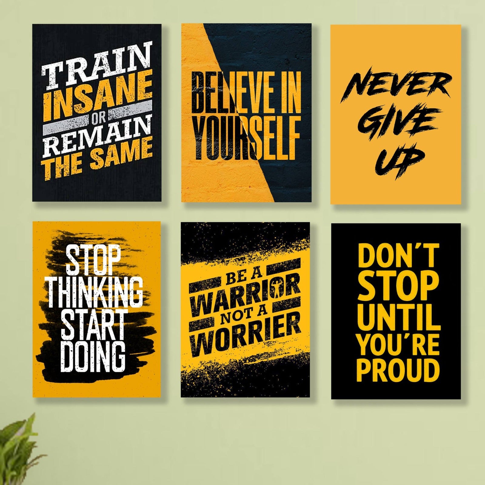 6 Pc Wall Decor Cardboard Phototiles With Double Tape For Back Sticking Motivational Gym Quotes(8*11size)