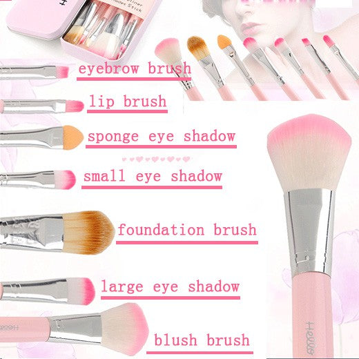 Cute 7 Piece Makeup Foundation Powder Eye shadow Brushes Set