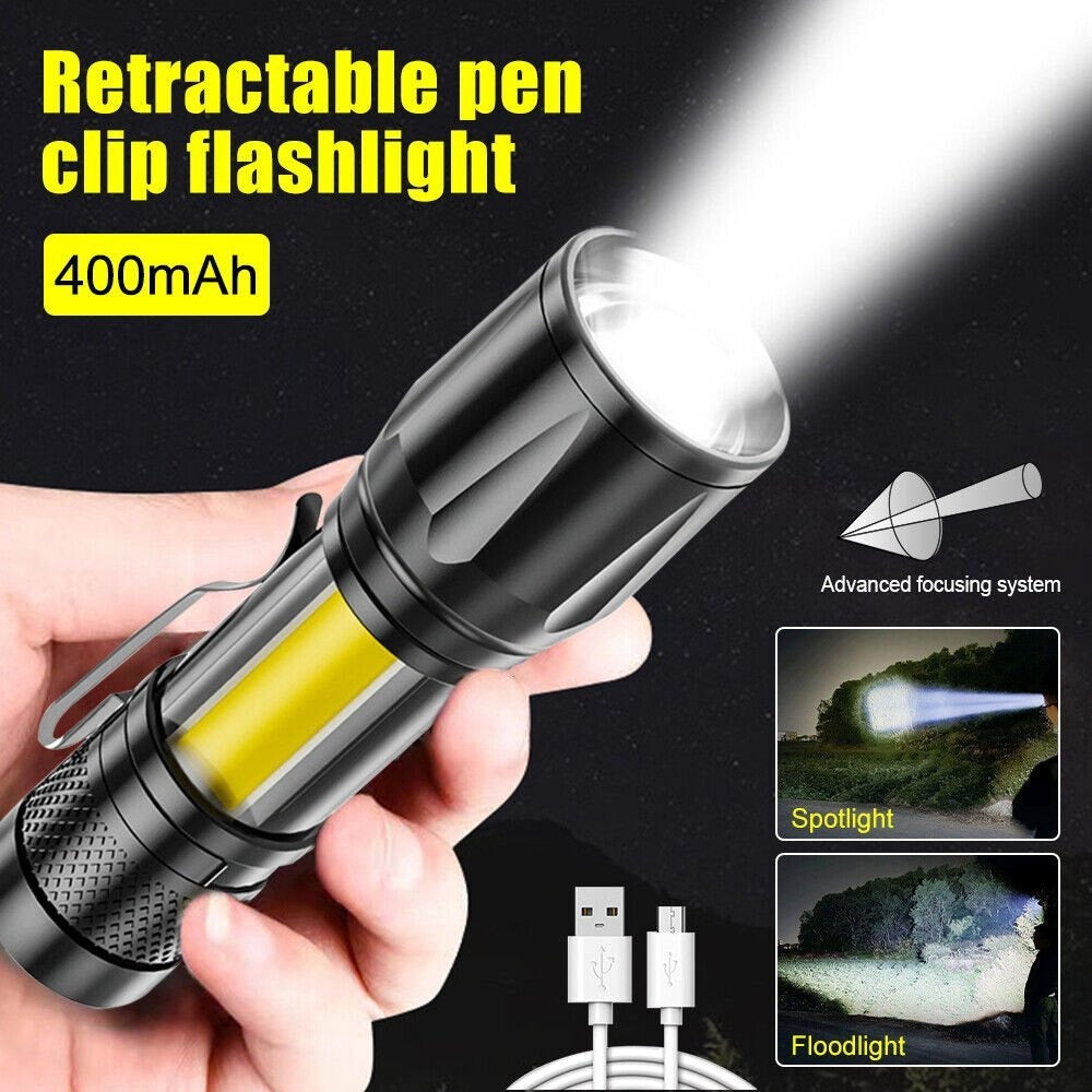 Metal COB Flashlight Torch | Mini LED Rechargeable Work Light | Emergency Penlight | Portable Pocket Torch | Waterproof