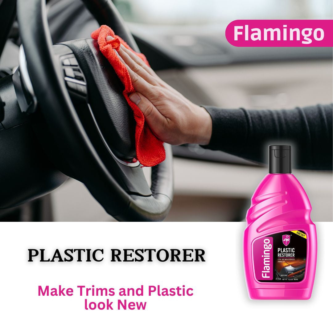 Flamingo Plastic Restorer 300ML �Nano Technology Trim Reviver for Faded Exterior Plastic | Long-Lasting Shine & Protection