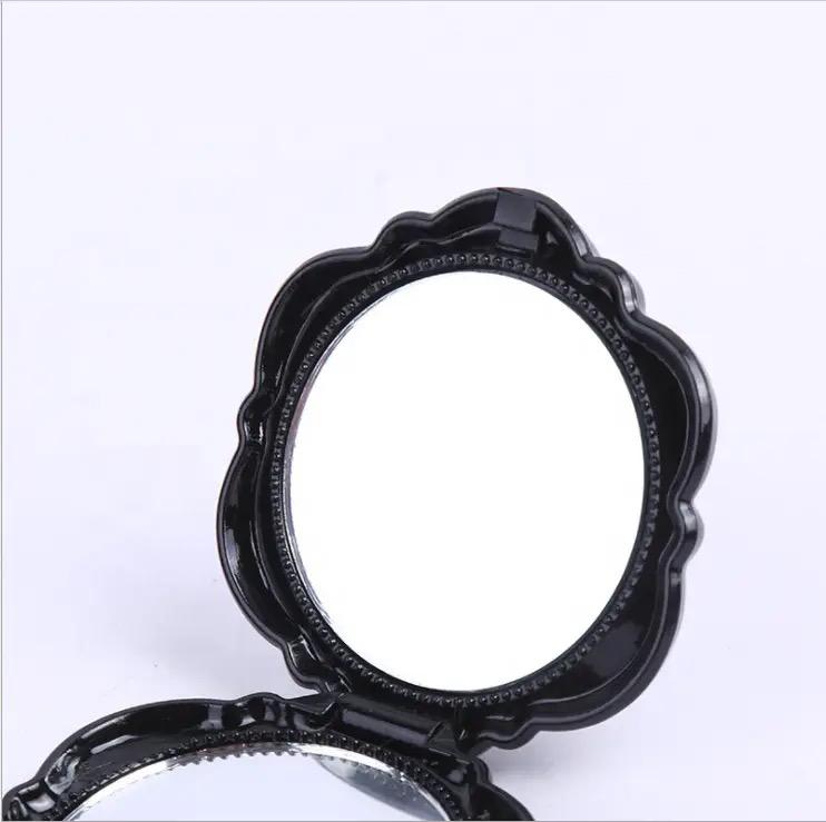 Beautiful Rose Shaped wooden colours Personalized Vintage Pocket Portable Small Size Plastic Makeup Cosmetic Mirror (pack of 2 )
