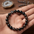 Natural Black Aqeeq Stone Bracelet - Genuine Onyx Gemstone Beaded Wristband Elegant Handcrafted Jewelry For Men And Women Fashion Accessory - Adjustable