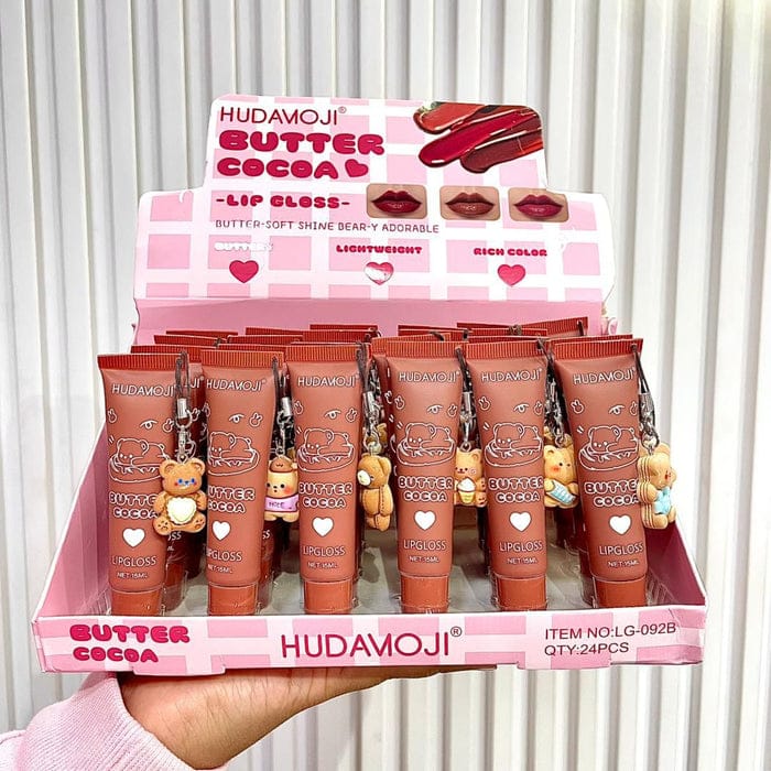 Huda Moji Cute Teddy Style Cocoa Butter High Pigmented Lip Gloss Set �Nude Shades (Pack of 2)