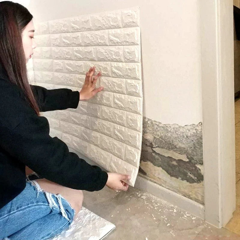 3d Wall Sticker White Brick Sheet | Bedroom Home Decor Waterproof Self Adhesive Living Room Wallpaper (Pack Of 1)