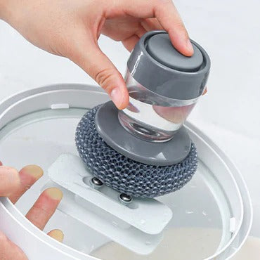 Kitchen Soap Dispensing Palm Brush �Automatic Filling Dish Scrubber with PET Bristles �Non-Scratch Cleaning Brush for Pots, Pans, and Sinks