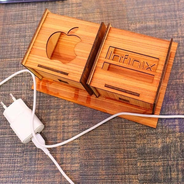 Wall Mounted Wooden Mobile Charging Holder �Phone & Charger Organizer for Home & Office