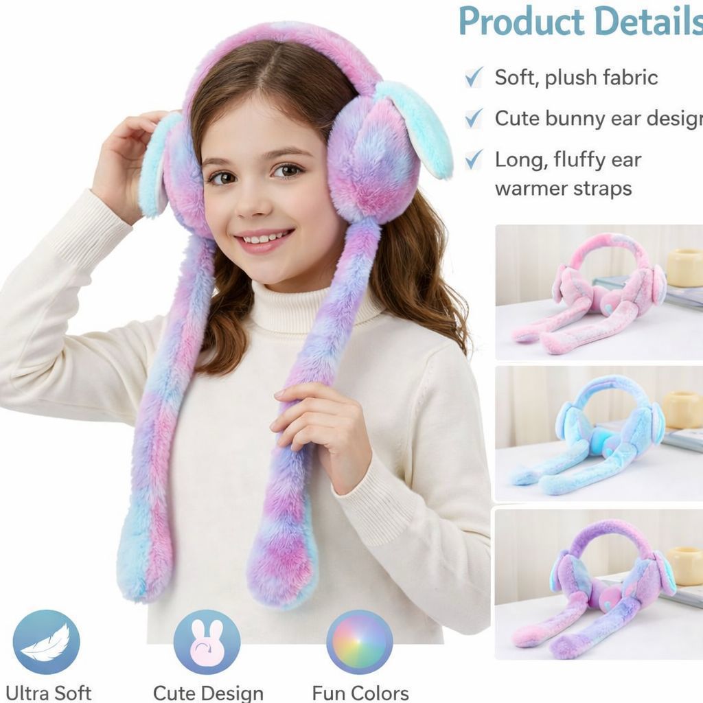 Cute Bunny Cap Headphone Plush Ear Muff Winter Headwear for Women & Girls �Soft Warm Cartoon Style (Random Color)