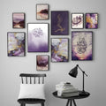 10 Piece Islamic Calligraphic Wall Art Set Dua Design Purple And Gold Abstract Marble Wooden MDF Frames | Double Tape Include