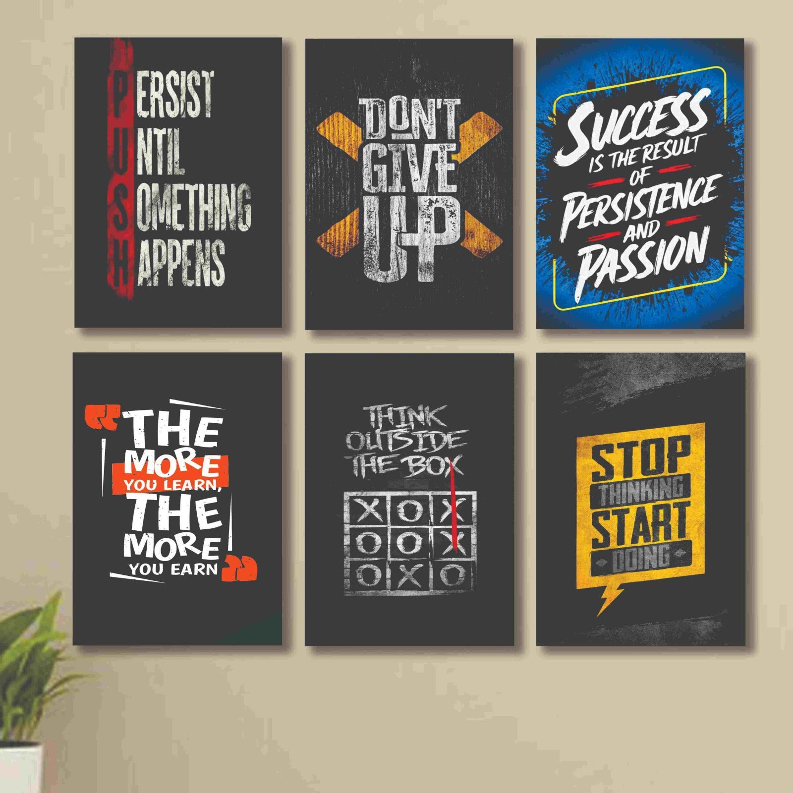 6 PC Wall Decor Cardboard Phototiles With Double Sided Back Sticking Multi Colour Motivational Quotes(8*11size)