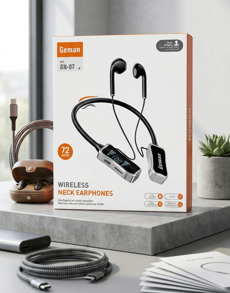 Geman GN-07 Wireless Neckband Headset | Bluetooth Earphones | Clear Sound & Deep Bass | Comfortable & Portable