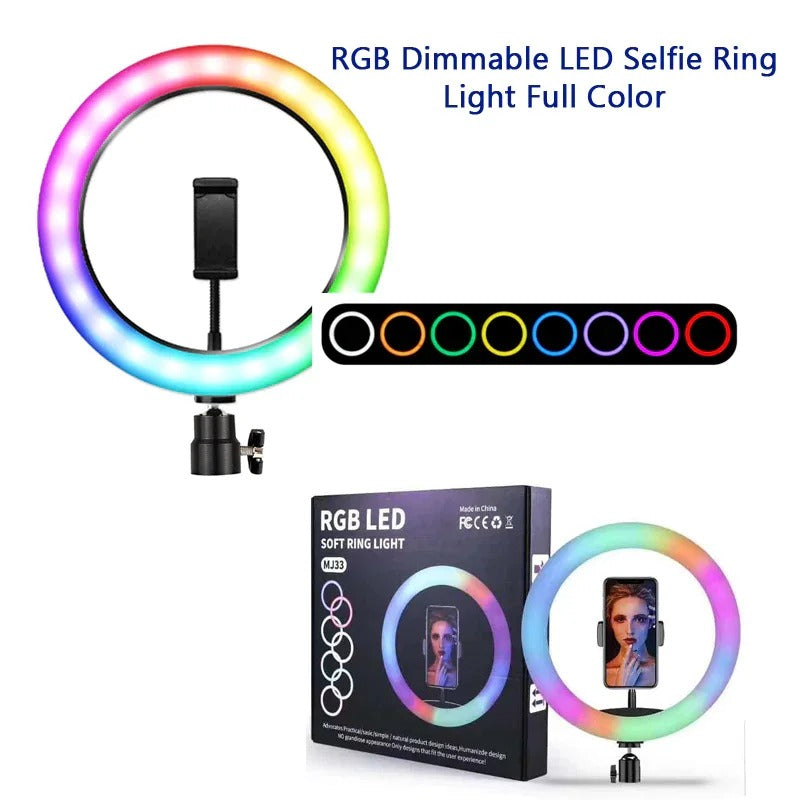 RGB Ringlight 26 CM MJ26 With Mobile Holder Adjustable Lighting For Photography Video Recording Makeup And Live Streaming |