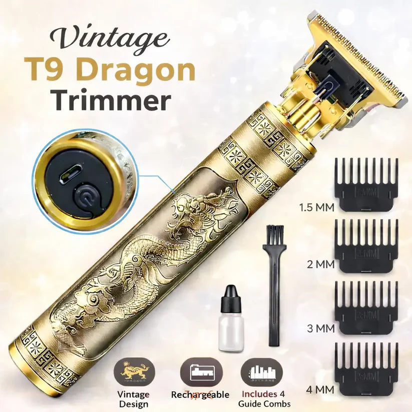 T9 Trimmer - Vintage T9 Gold Hair Trimmer -  Premium Body Dragon Shape T9 Hair Trimmer Plastic Body