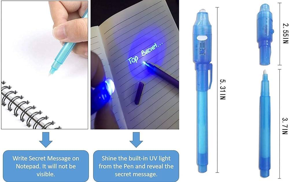 Secret Message Pen Invisible Colorless Ink or Spy Magic Pen with Uv Light  (Set of 6)