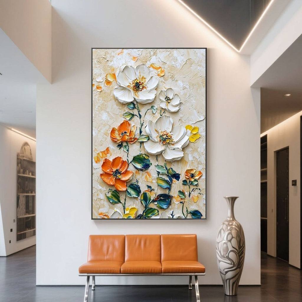 Vertical Floral Canvas Painting �Wild Garden Wall Art for Home & Office D?or