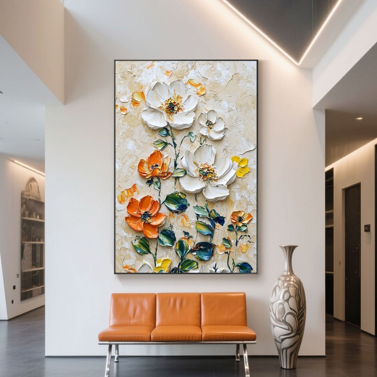 Vertical Floral Canvas Painting �Wild Garden Wall Art for Home & Office D?or