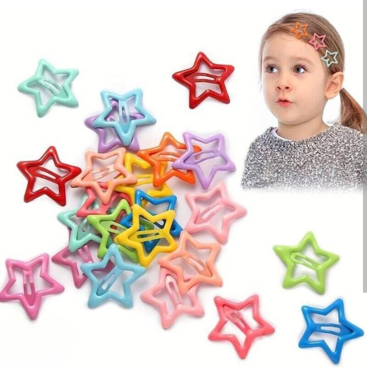 Pack Of 4 Star Shape Hair Clips For Girls �Cute And Colorful Hair Accessories For Kids Styling And Daily Wear (Multicolor)