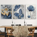 Elegant 3-Piece Flower Wall Frame Set �Blue & Gold Abstract Art for Modern D?or 8 X 11