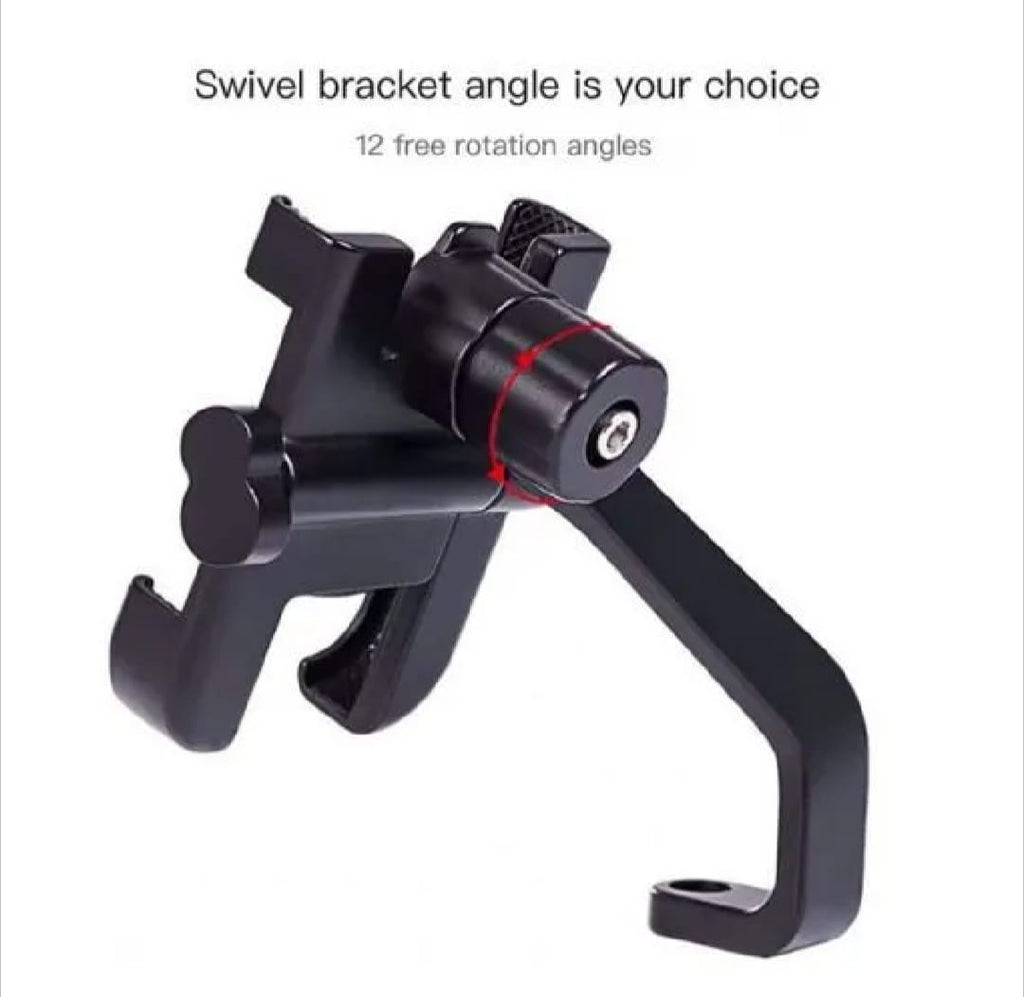 C2 Universal Aluminum Motorcycle Phone Holder �360? Adjustable Handlebar Mount Stand for Secure Mobile Grip