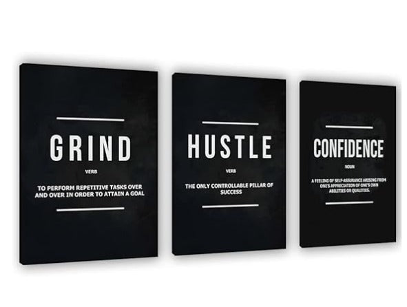 set of 3 Motivational sticky canvas frames for wall decore / sticky phototiles for office and home workplace