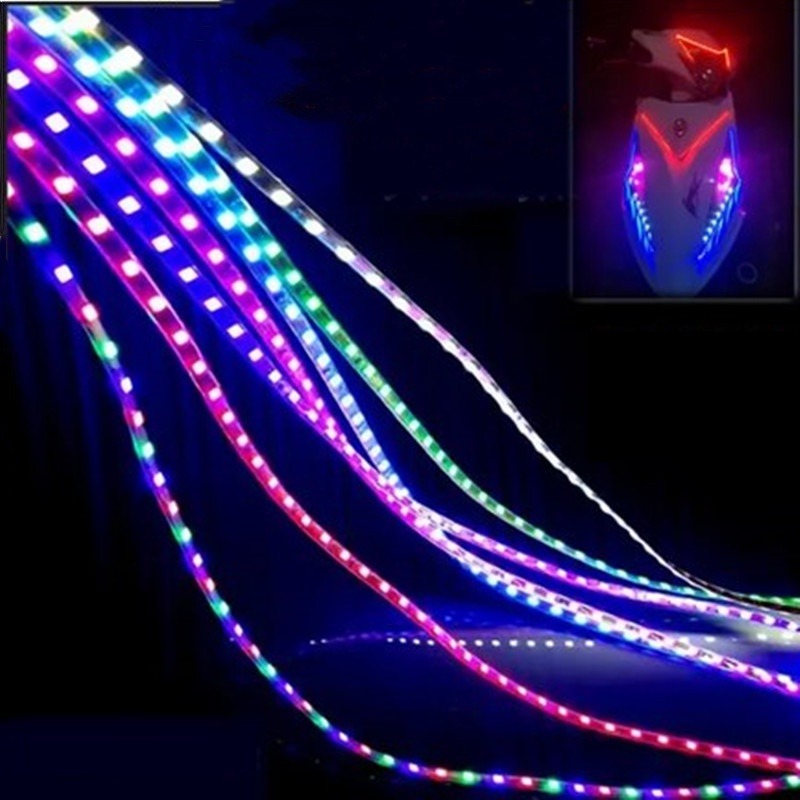 Premium Multi Color RGB LED Chain Cover Light For Motorcycles Waterproof Flexible Strip Light 45CM