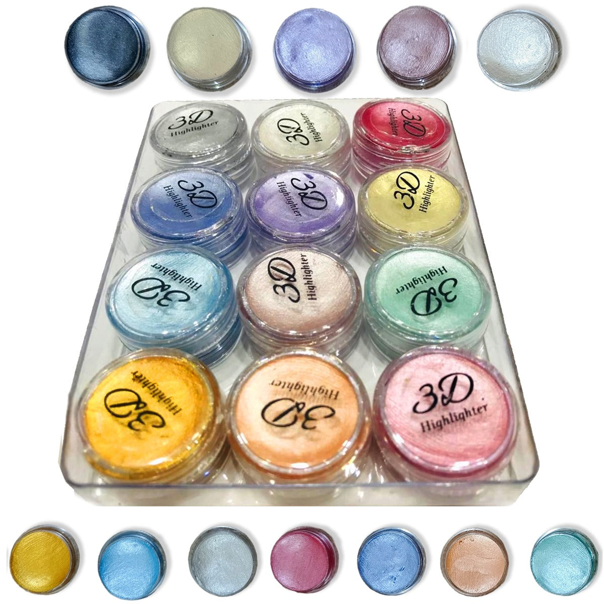 Professional 3D Highlighter 12 Color Palette �Trendy Creamy Shimmer Kit With Pressed Powder Shades �Shiny Makeup Cosmetic Palette Box For Radiant Glow