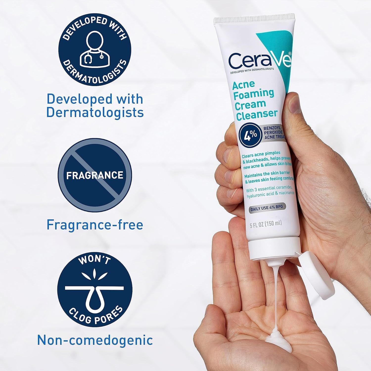 CeraVe Acne Foaming Cream Cleanser �4% Benzoyl Peroxide Treatment 120ml