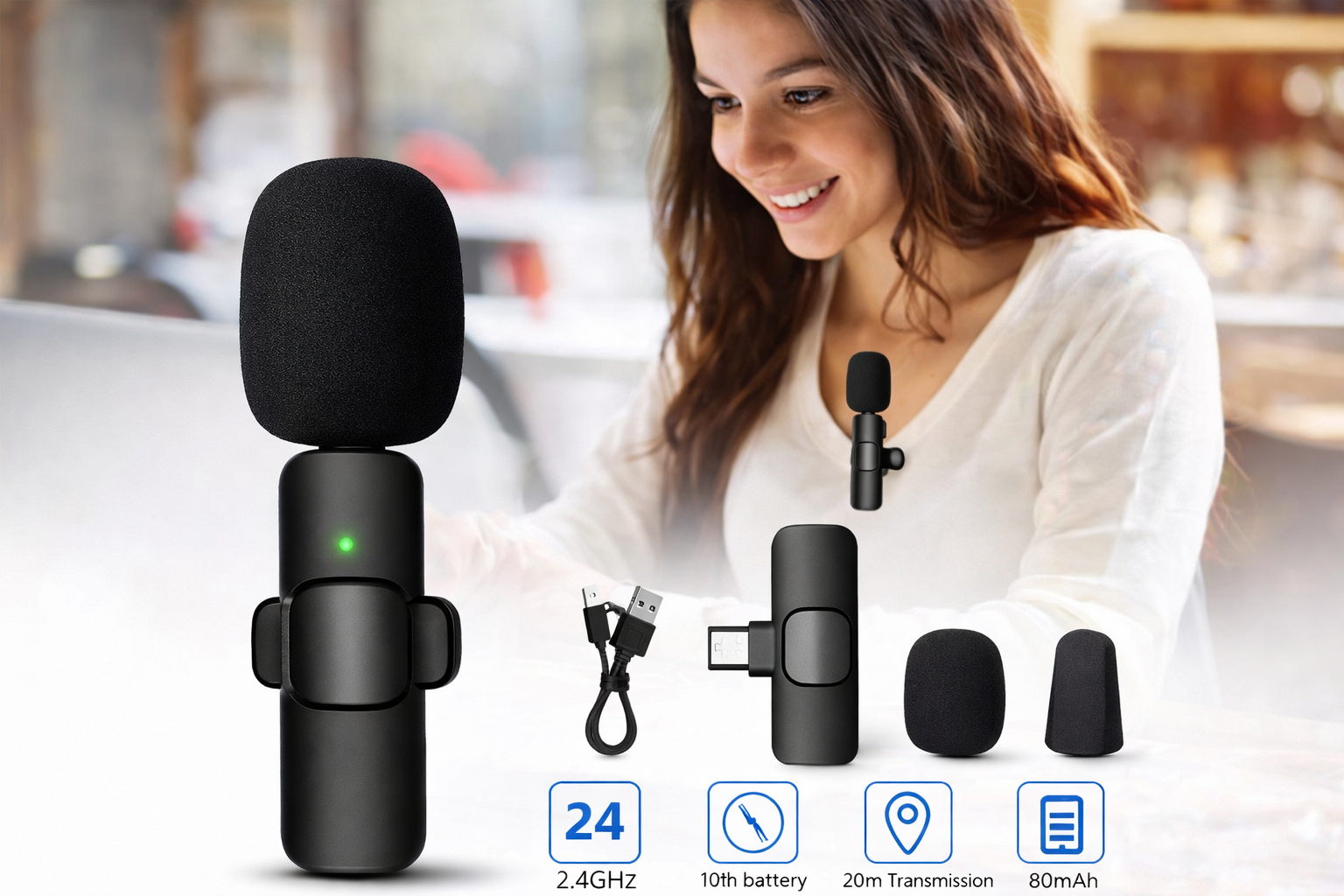 K8 Wireless Collar Microphone ?? Type-C Android Supported | Noise Reduction | Vlogging, YouTube & Podcast Mic