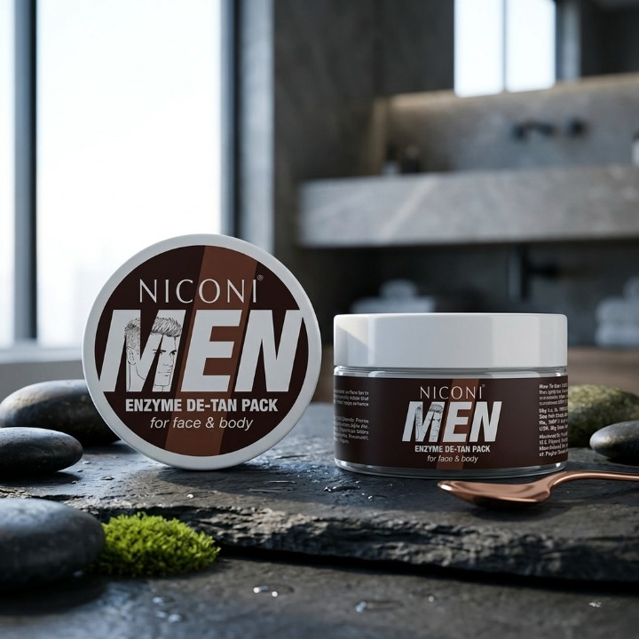 Niconi Men Enzyme De-Tan Pack for Face & Body | Professional Tan Removal & Skin Brightening | 150ml