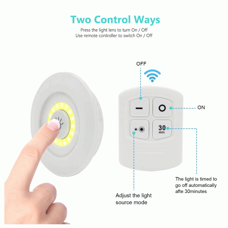 Pack of 3 LED Remote Control Lights �Tap Lights with Self Adhesive for Cabinet, Wardrobe & Kitchen (Cell Operated)
