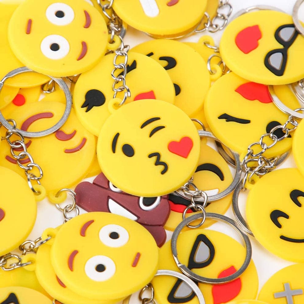 Pack of 3 Assorted Round Emoji Reaction Keychains �Plastic Smiley Face Charms (Random Designs)