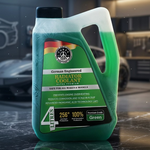 THREE GUYS Radiator Coolant �Premium Grade Green | Anti-Corrosion & Overheating Protection | Inorganic Acid Technology (IAT) | 4000 ML